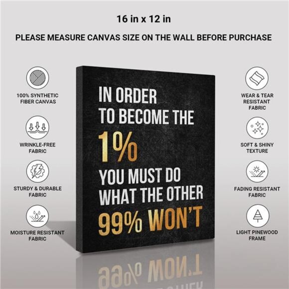 Inspirational Wall Art Framed Canvas 12 x 16 in (IN ORDER TO BECOME THE 1%) - Picture 2 of 7